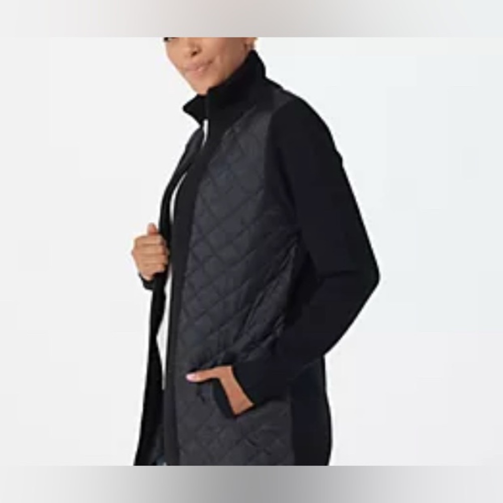 XL Denim&Co Black Quilted Zipper Closure Sweater Jacket